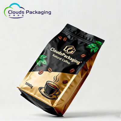 Buen precio Bolsas de embalaje de granos de café de plástico con sello de oro reutilizables con válvula en línea