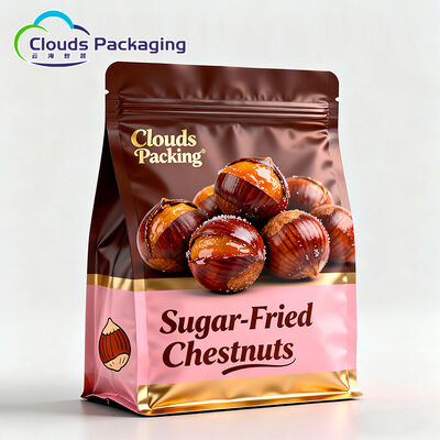 Harga bagus Kantong Kemasan Zip Lock Bawah Datar Logo Kustom Kemasan Hazelnut Chestnut on line