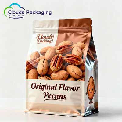 Prezzo buono Borse a soffietto con fondo piatto personalizzate con chiusura a zip per noci pecan in linea