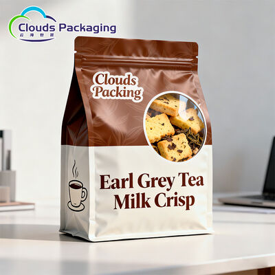 Good price Flat Bottom Tea Cookies Crisps Packaging Zipper Bags Food Grade online