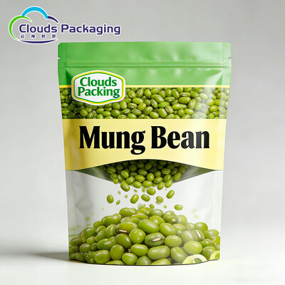 Buen precio Bolsas de pie con parte inferior redonda impresas personalizadas para envases de plástico de calidad alimentaria de frijol mungo con cremallera en línea