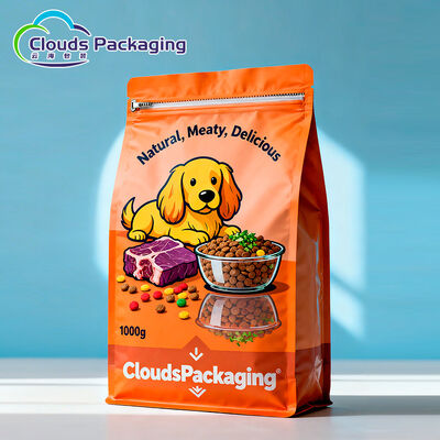 Bon prix Sac d'emballage de nourriture pour animaux de compagnie carré en bas de qualité alimentaire Stand Up pouch avec fermeture à glissière en ligne