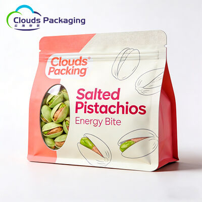 Buen precio La categoría alimenticia de encargo de las bolsas de plástico de la parte inferior plana se levanta la bolsa con la ventana clara para las nueces en línea