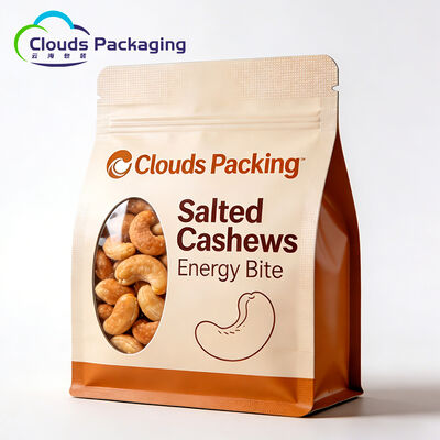 Harga bagus Kantong Stand Up Plastik Bawah Persegi Kustom Dengan Jendela Bening Untuk Kacang Mete on line