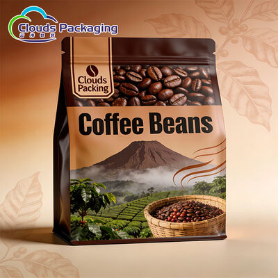 Harga bagus Tas Kemasan Makanan Cetak Kustom Kantong Ritsleting Stand Up Bawah Datar Untuk Kemasan Kopi on line