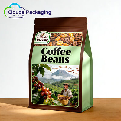 Bom preço A parte inferior lisa feita sob encomenda dos sacos de feijão de café do produto comestível levanta-se o malote com zíper e válvula on-line